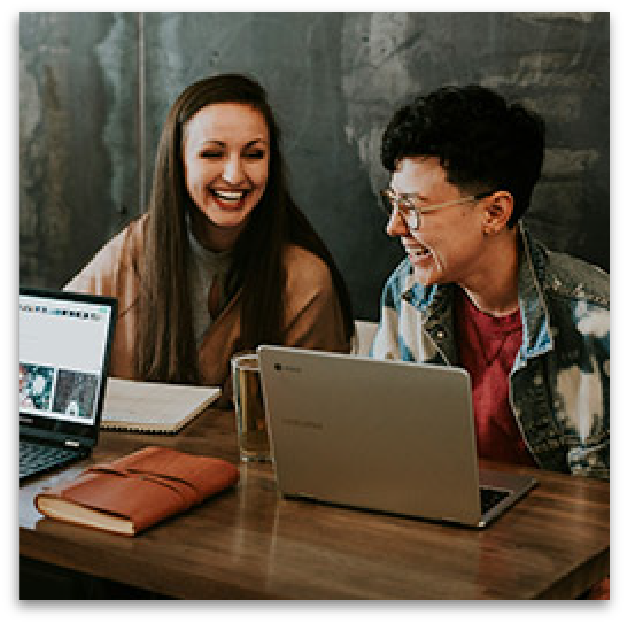 Two women laughing